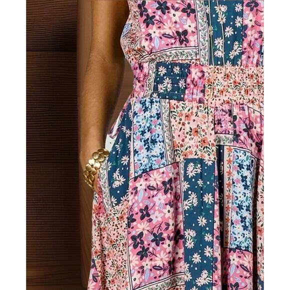 Matilda Jane Wildlife Maxi Dress Pink Teal Floral Boho Patchwork Women's Size XL - Picture 6 of 15